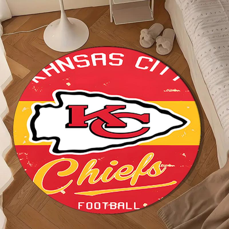 Tapis rond motif Kansas City Chiefs, Tapis circulaire antidérapant Tapis de chaise Pour salon, Chambre à coucher, Paillasson décoration de maison Cadeau Cadeaux de Noël