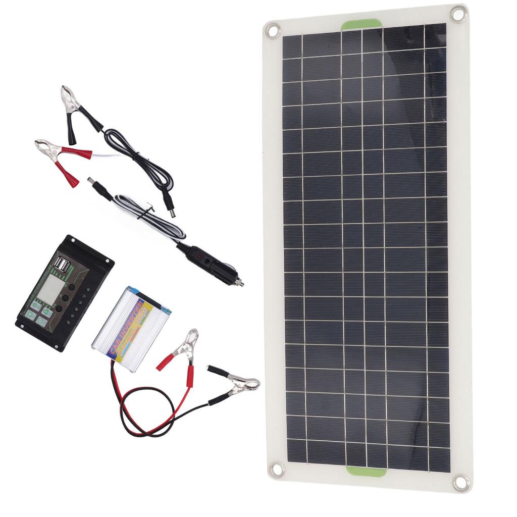 12V 30W Tragbares Solarmodul-Kit mit 220W Wechselrichter-Controller Polysilizium Hoher Wirkungsgrad 2 USB-Anschlüsse
