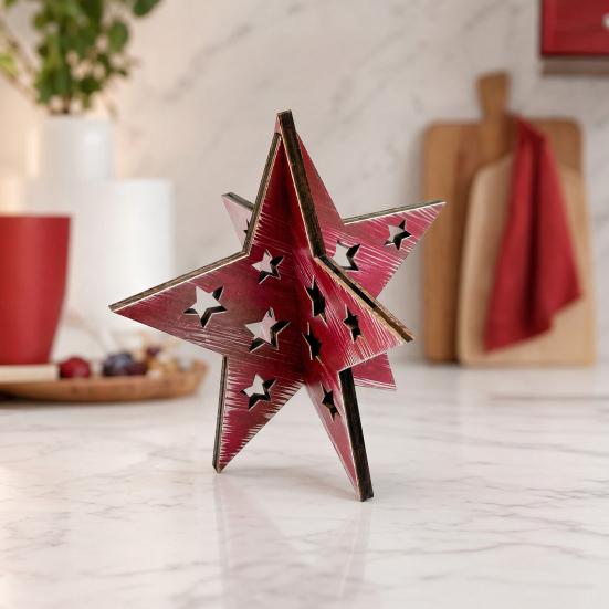 Wooden Independence Day Ornament, 3D Spliced Stars Red White Blue Patriotic Decoration, Fourth of July Decoration