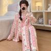 Sweet Girl Cute Women's Pajamas Set Tulips Striped Print Nightwear Women Pajama Button Design New Sleepwear