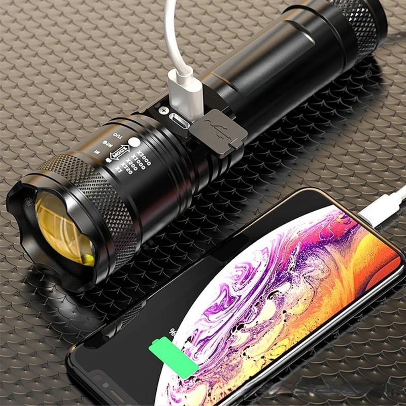 1000LM Telescopic Zoom Flashlight Outdoor White Laser USB Flashlight Flashlight Charging Household Rechargeable Emergency X1L2
