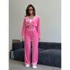 Womens Street Style Tracksuit 2 Piece Set Long Sleeve Hooded Cardigan Elastic Waist Pants Casual Sportswear