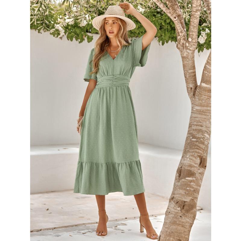 

Повседневное женское летнее платье с V-образным вырезом и рукавами-лотосами, однотонное XL светло-зеленый