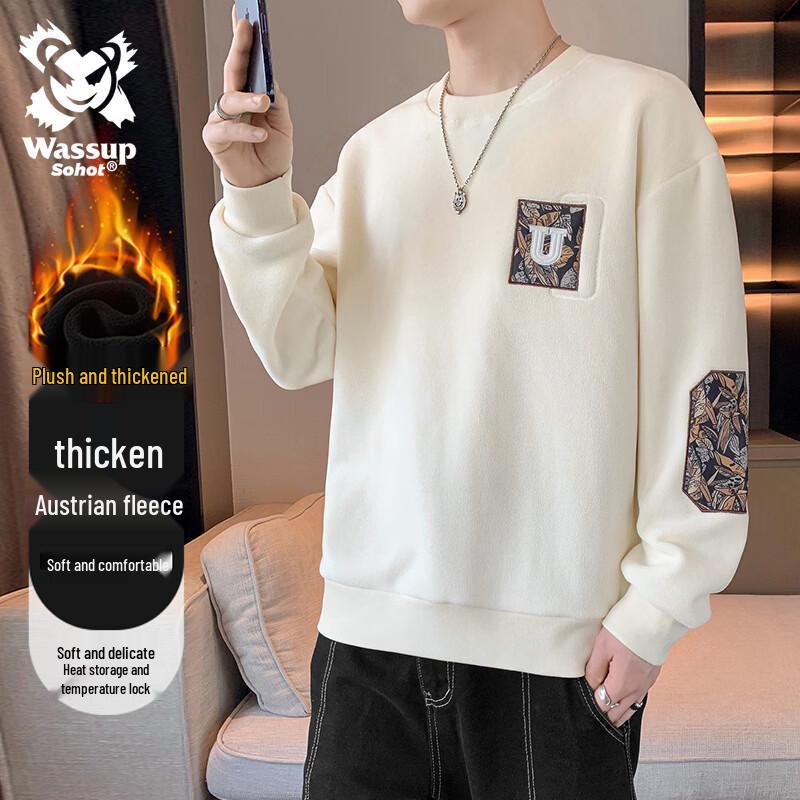 Wassup Sohot Men's Double-Sided Fleece Crew Neck Sweatshirt