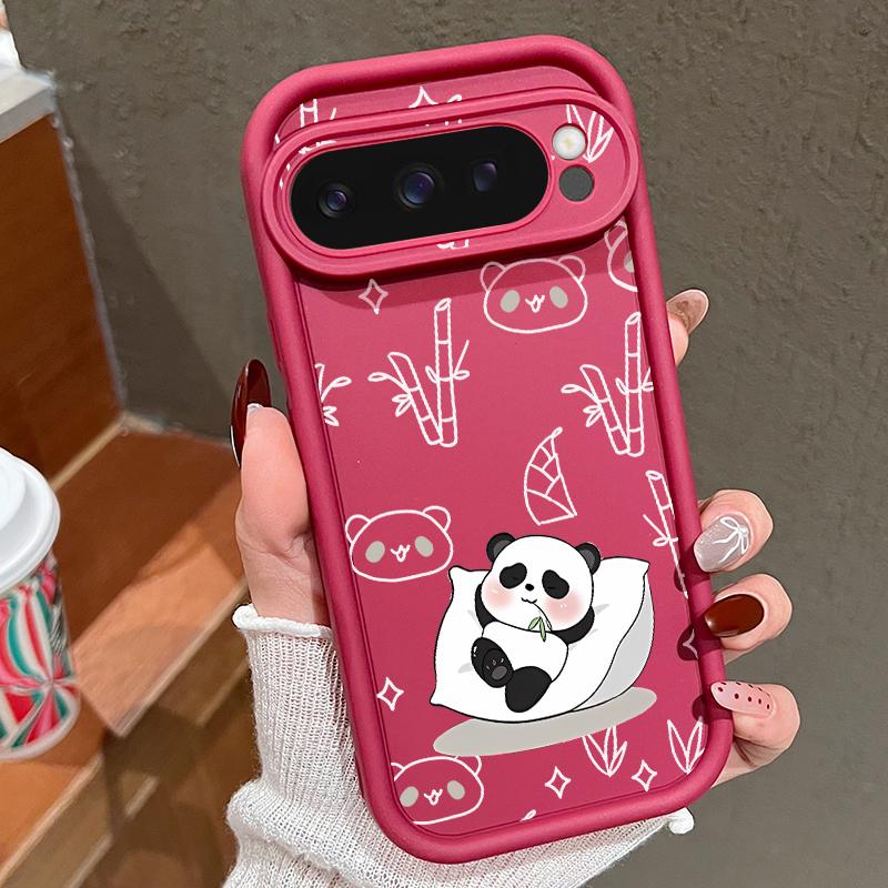 Lovely Pandas Pattern Matte Soft Phone Case For Google Pixel 9 Pro XL 8 Pro 8A Shockproof Lens Protection TPU Bumper Cover
