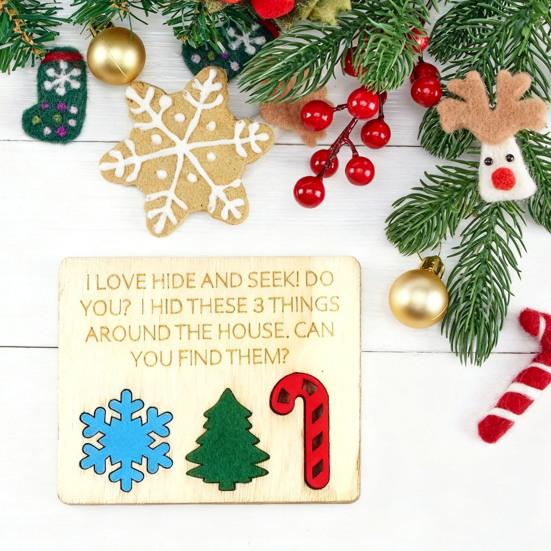 Yousheng Christmas Hide And Seek Game Rustic Wooden Hide Seek Board Decoration Family Game Holiday Party Candy Cane Tree Snowflake Puzzle Ornament