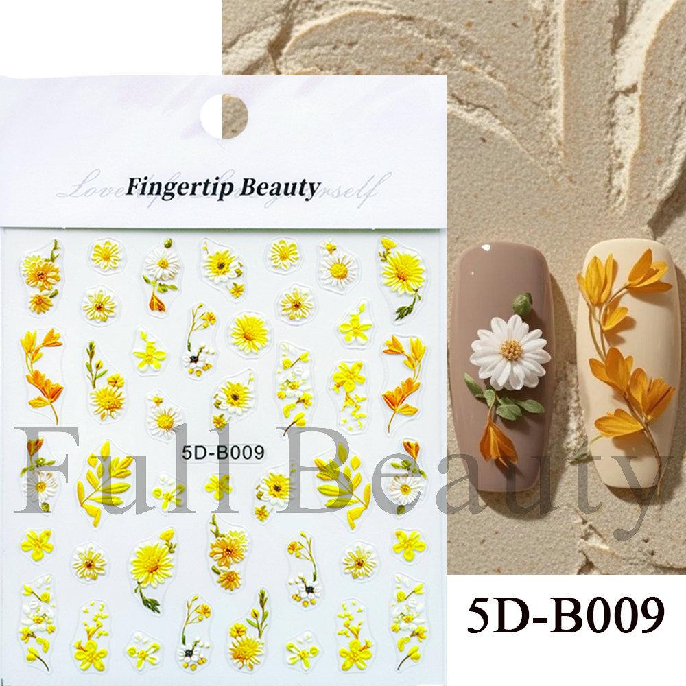 Nail Art Stickers Ins Relief Three-dimensional 5D Summer Oil Painting Small Flower Flower Adhesive Nail Stickers