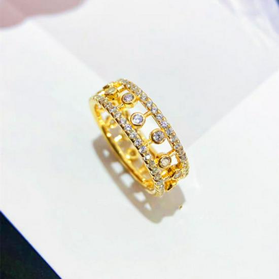 V Gold Dewdrop Ring: Women's 18K Rose Gold with Luxury Hollow Design and Full Diamonds, Non-Fading