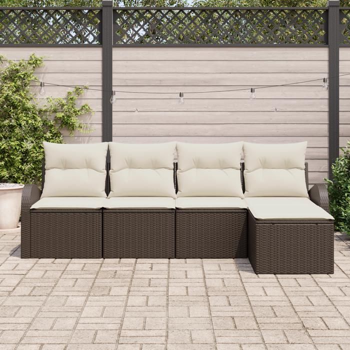 Ensemble de canapé de jardin vidaXL 5 pièces avec coussins Marron Poly Rotin, Canapé de jardin vidaXL 2 places avec 3354667
