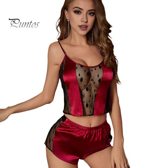 

2 шт./комплект, женская пижама, атласная, регулируемая, на тонких бретельках, без рукавов, укороченный топ, прозрачная, кружевная, в стиле пэчворк, пижама для спальни, дома, повседневная ночная сорочка S