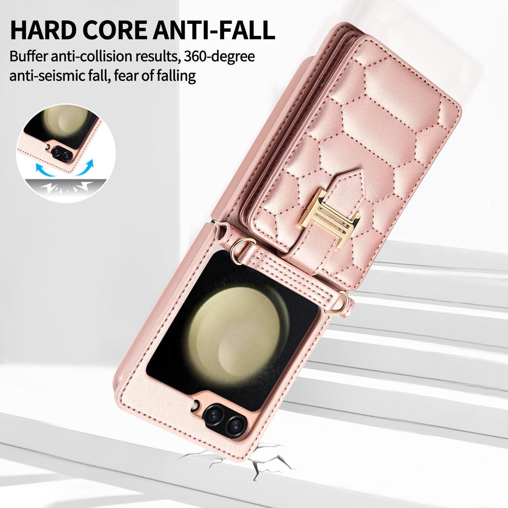 Z FLIP5 Small Diamond Color Matching Crossbody Phone Case with Card Holder.