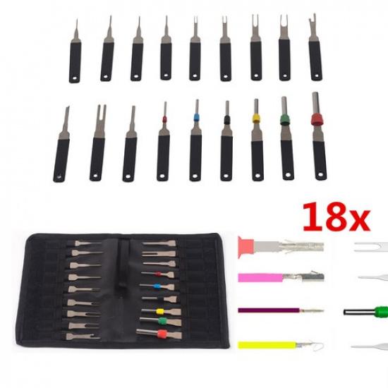 

18x Motorcycle Wiring Connector Removal Kit Cable Terminal Tool Pin Puller Bag