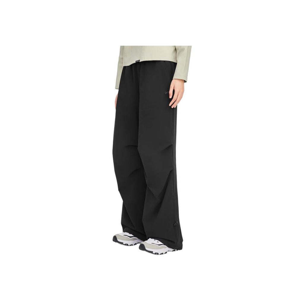 Skechers Solid Color Outdoor Mid Waist Straight Loose Casual Pants Women Bottoms Carbon-Black L324W057-0018