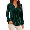 Women's Long Sleeve Velvet V-Neck Casual Blouse Top