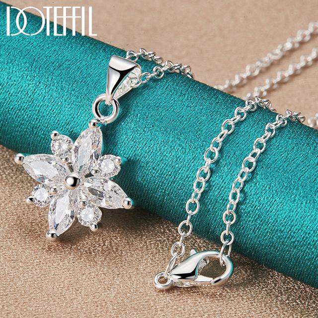 

Ожерелье с подвеской в виде цветка из стерлингового серебра 925 пробы AAA с цирконием 16-30 цепочка для женщин мода свадьба помолвка шарм ювелирные изделия 65cm