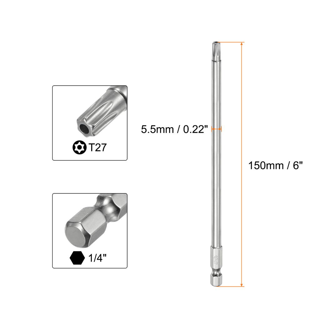 1/2/5pcs Security Torx Bit 1/4" Hex Shank 6" Long T8//T10/T15/T20/T25/T27/T30/T40 Screwdriver Torx Head with Hole