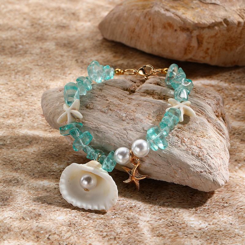 

New Trendy Sea Shell Pendant Bracelet for Women Handmade Crushed Stones Starfish Bracelets Girls Summer Beach Zircon Gift