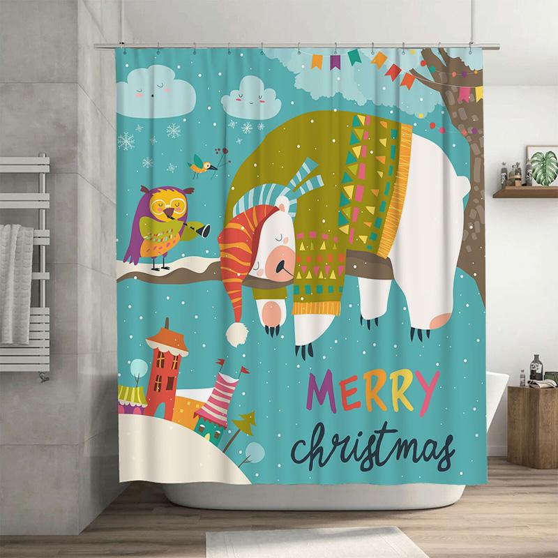 

Tu Cute Christmas Penguin Shower Curtain Holiday Waterproof Bathroom Decor Festive Winter Holiday Home Decoration Gift W60H190(CM)-1 Pcs