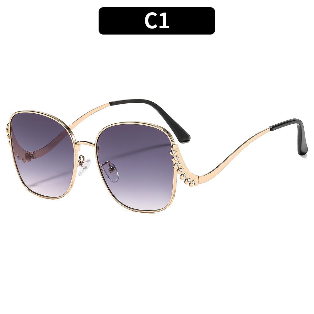 Metal Square Curved Temple Rhinestone Sunglasses European American Style Versatile Street Snap Women Influencer Shades