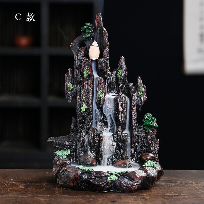Resin Crafts Backflow Aromatherapy Furnace Creative Resin Alpine Flowing Water Backflow Incense Burner Home Relief Decoration
