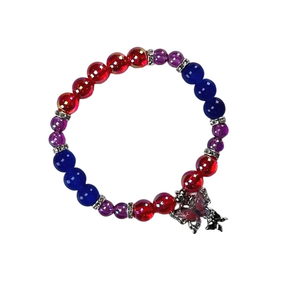 Sweet Crystal Beaded Bracelet Butterfly Pendant Handchain for Women Fashionable Friendship Wristchain Wrist Jewelry