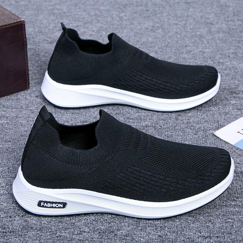 

Модная мужская быстросохнущая обувь для бега 2025 весна дышащие вязаные кроссовки нескользящие легкие слипоны для спортзала ходьбы мужская обувь 39