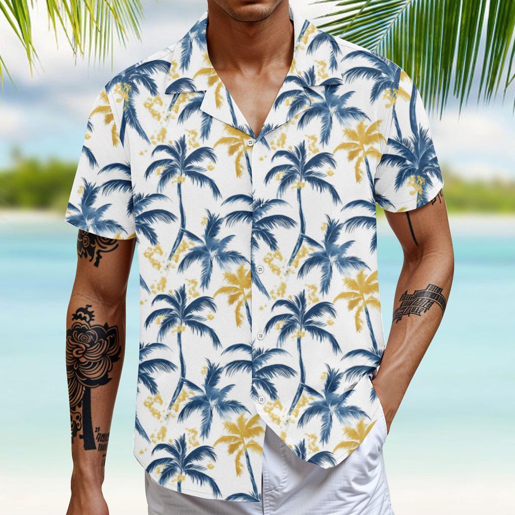 Men's Vintage Button Down Bowling Shirts Short Sleeve Summer Beach Shirt