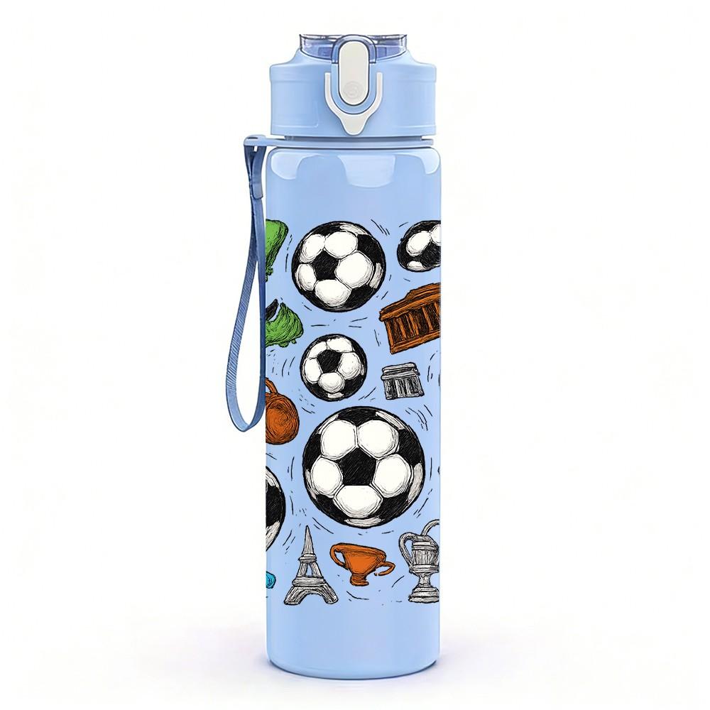 1PC Mixed Soccer Ball Seamless Print 750ml Color Plastic Sports Water Bottle Leakproof Flip Straw Lid Suitable for Sports Office Home Use