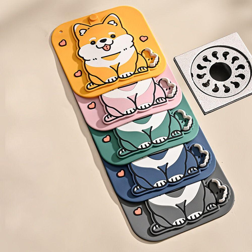 Silicone Floor Drain Cover Cartoon Dog Sewer Filter Pad  for Bathroom Hair Collection