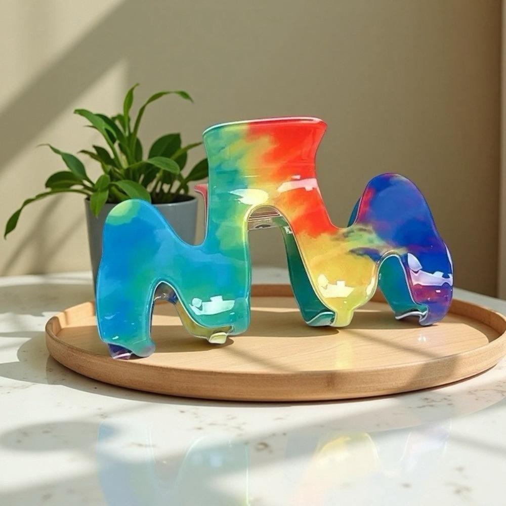 Acryl Regenbogen Welle Krabbe Haarklammer Koreanischer Stil Damen Haarkralle Persönlichkeit M-Form Haarkralle Mädchen