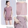 Women's Summer Yoga Outfit: Quick-Drying Short-Sleeve Top, Stretchy Mesh, Fashionable and Lightweight Fitness Wear for Morning Runs.