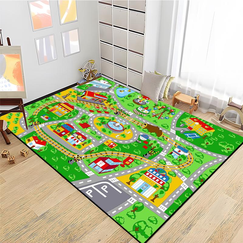 Child Road Traffic Carpet Cartoon Car Toys Area Rug for Boys Girls City Life Educational Rugs Baby Room Bedroom Nursery Play Mat