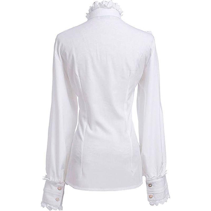 Women's Vintage Ruffle Collar Shirt Spring New Arrival High Neck Lace Trim Button Down Shirt Elegant Gothic Blouse Tops