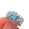 925 Silver-plated High-end Blue Sea Pattern Gemstone Wide-faced Pearl Ring Women's Gold Index Finger Ring Niche Design