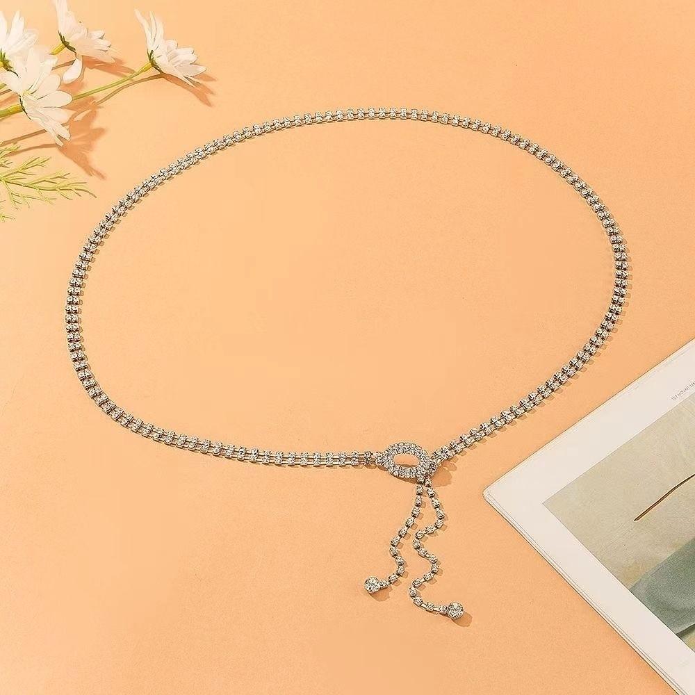 Silver Waist Chain Belt Rhinestone Decorative Belt Waistband Body Link Belts for Wedding Party