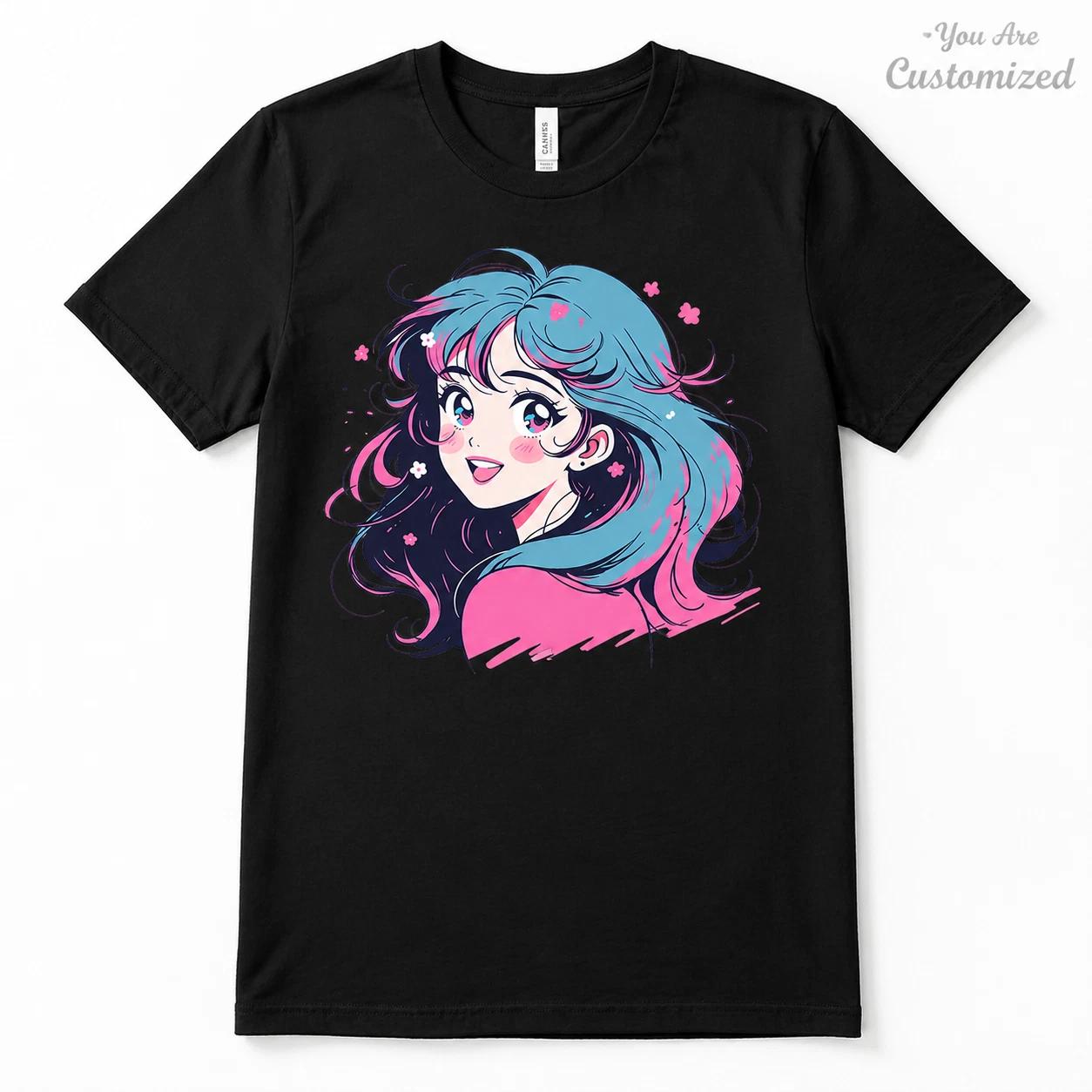 Anime Girl Graphic T-Shirt White Unisex Kawaii Manga Style Tee Cute Shirt M