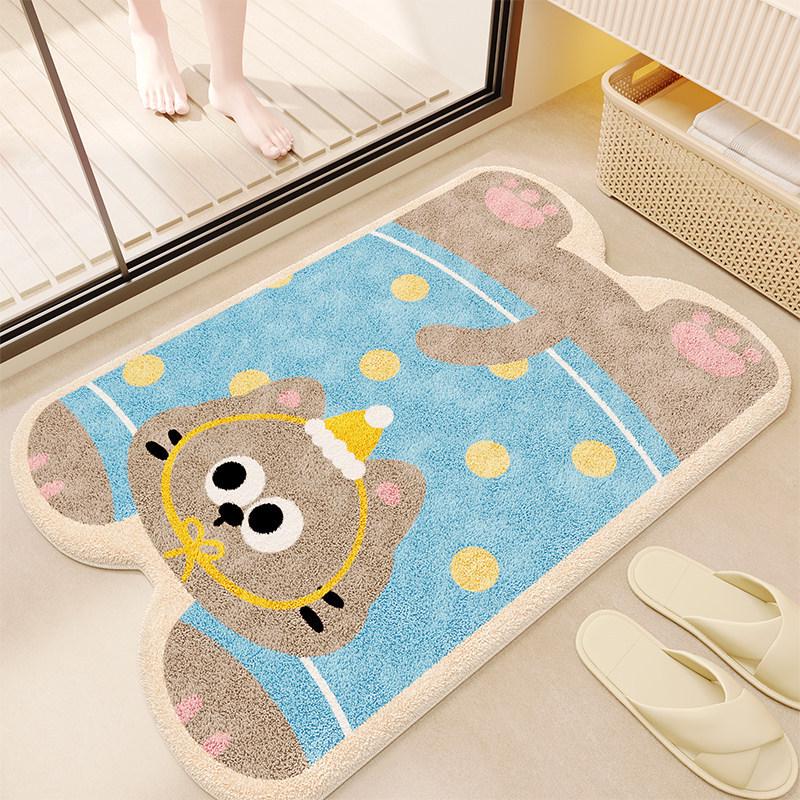 Cartoon Puppy Imitation Cashmere Floor Mat: Absorbent, Insulating Door Mat for Shower Room