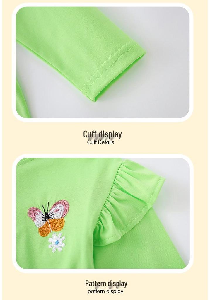 26-year Collection: Girls' Long Sleeve Lace T-shirt - Butterfly & Flower Embroidery, Round Neck, Autumn/Winter