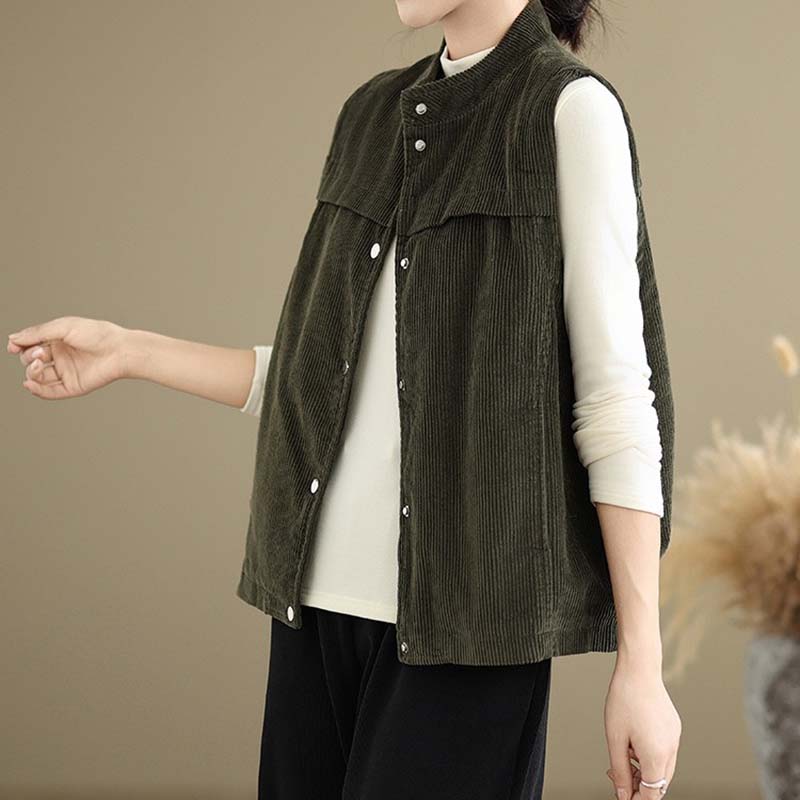 Vest for Women Cotton Autumn Winter Sleeveless Tops Vest Oversize Solid Color Thickened Vest