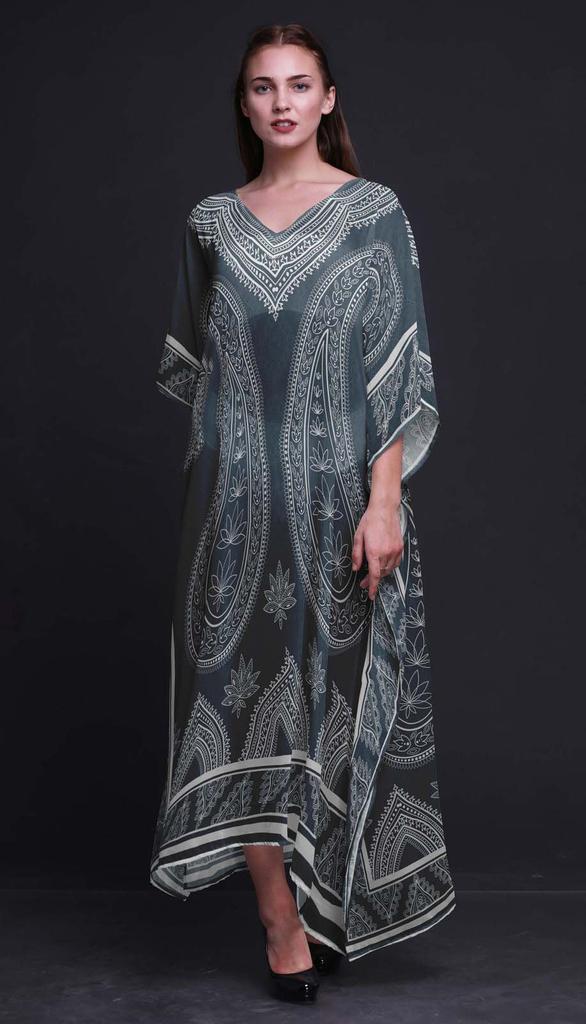 Phagun Floral & Paisley Beach Kaftan Bikini Cover Up Womena    S Maxi Dress Long