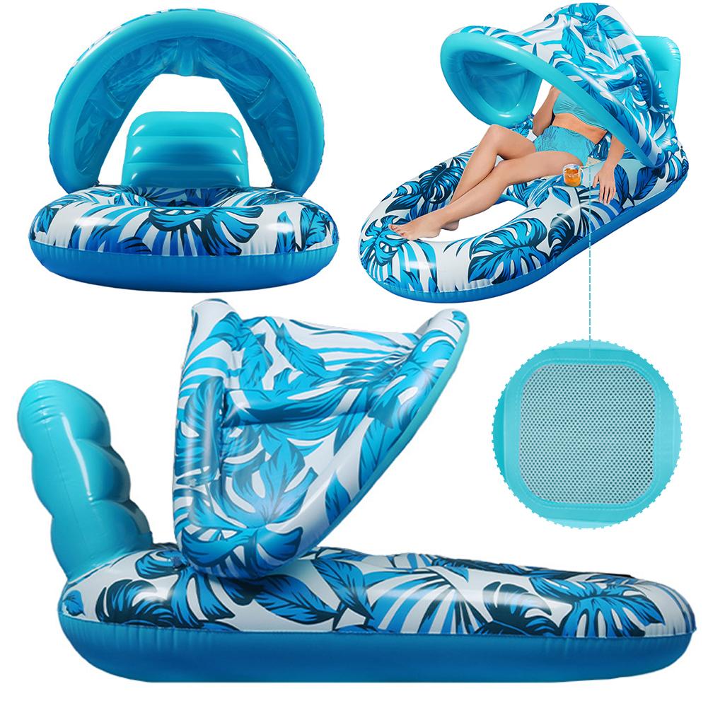 PVC Inflatable Floating Bed with Sunshade Inflatable Water Sleeping Bed Floating Lounger Air Mattress for Pool Party Water Toys