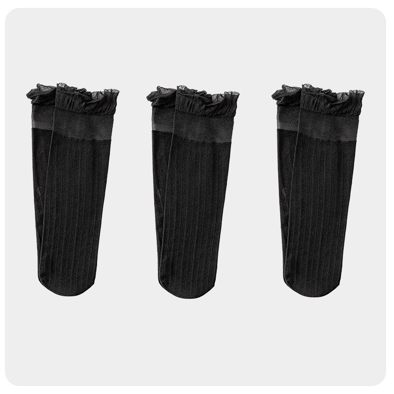 

Кружевные чулки Mu Ruan Женские летние ультратонкие средней длины прозрачные чулки из картона износостойкие анти-зацепки кристальные носки Opp bag чёрный