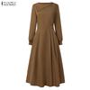 ZANZEA Women Casual Round Neck Elegant Long Sleeve A-Line Dress
