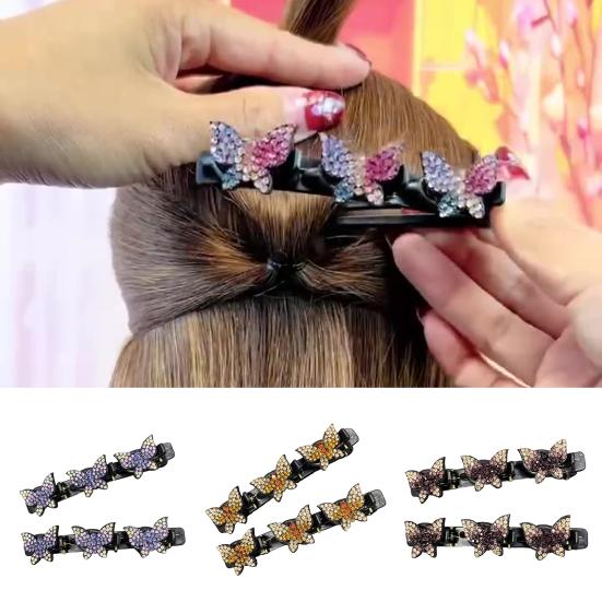 4Pcs Rhinestone Butterfly Hair Clip Head Back Braiding Hair Clamp Double Layers Hairpins Women Girls Hair Accessories Birthday Christmas Gift