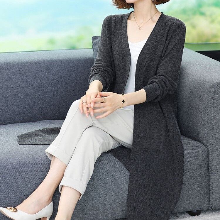 Spring and Autumn Loose Large Size Sweater Outerwear Sweater Coat Women's Knitted Cardigan Women's Long Style