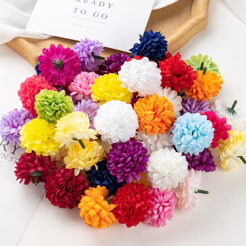 50Pcs Artificial Hydrangea Flowers for Wedding Garden Home Decor Christmas Party Diy Candy Box Scrapbook Pink Ball Chrysanthemum