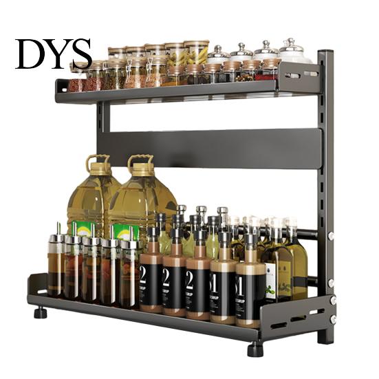 Platzsparendes Lagerregal Karbonstahl Küchen-Gewürzregal, 2/3-stöckiger Arbeitsplatten-Gewürz-Organisator, Mehrschichtiger Flaschenhalter mit