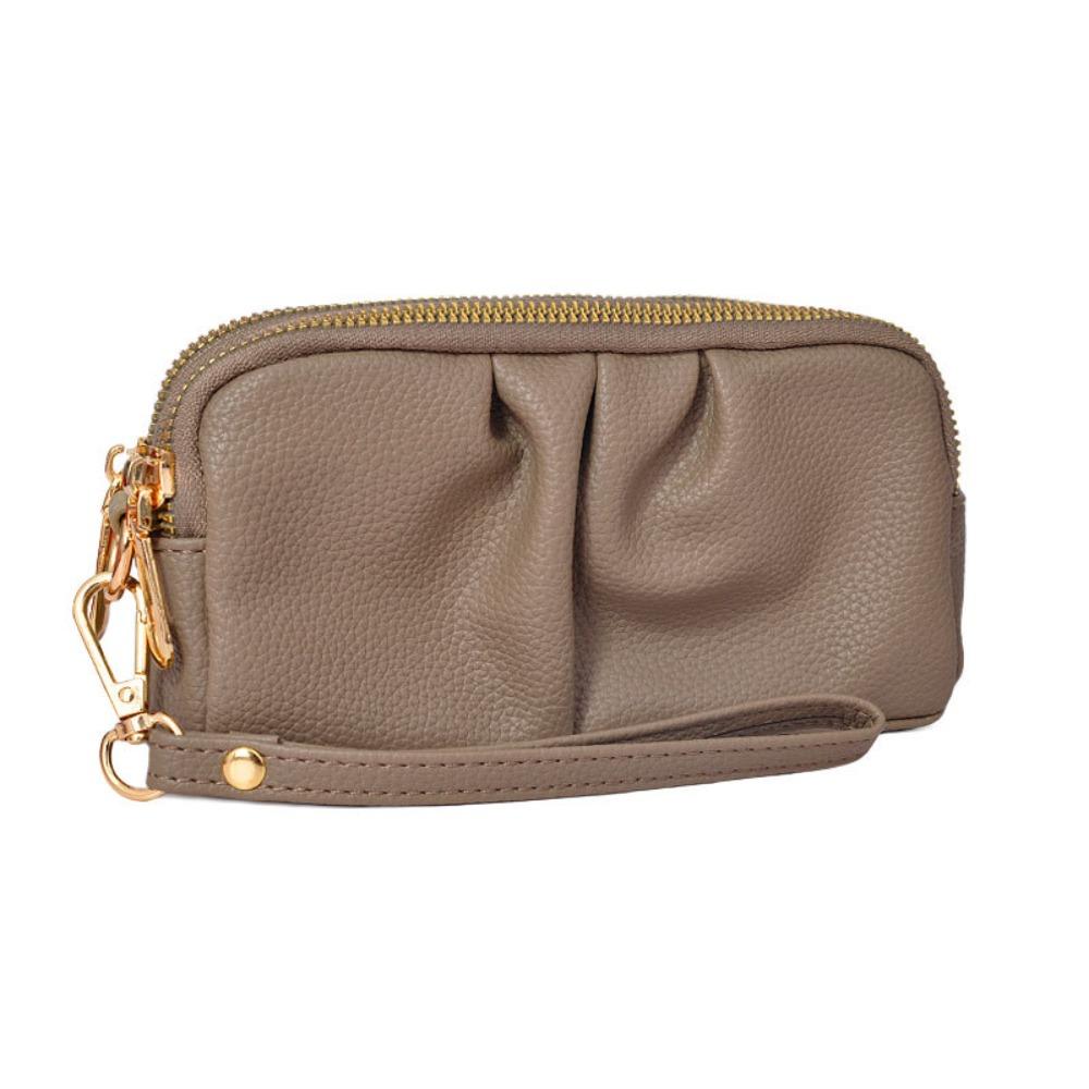 Portable PU Leather Women Long Wallet Double layer Large Capacity Shopping Wrist Bag Zipper Solid Color Handbag