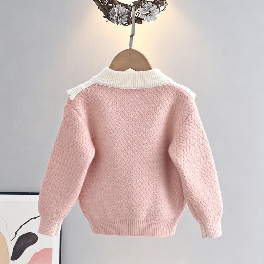 Girls' Knit Sweater with Round Neck Long Sleeve Pullover