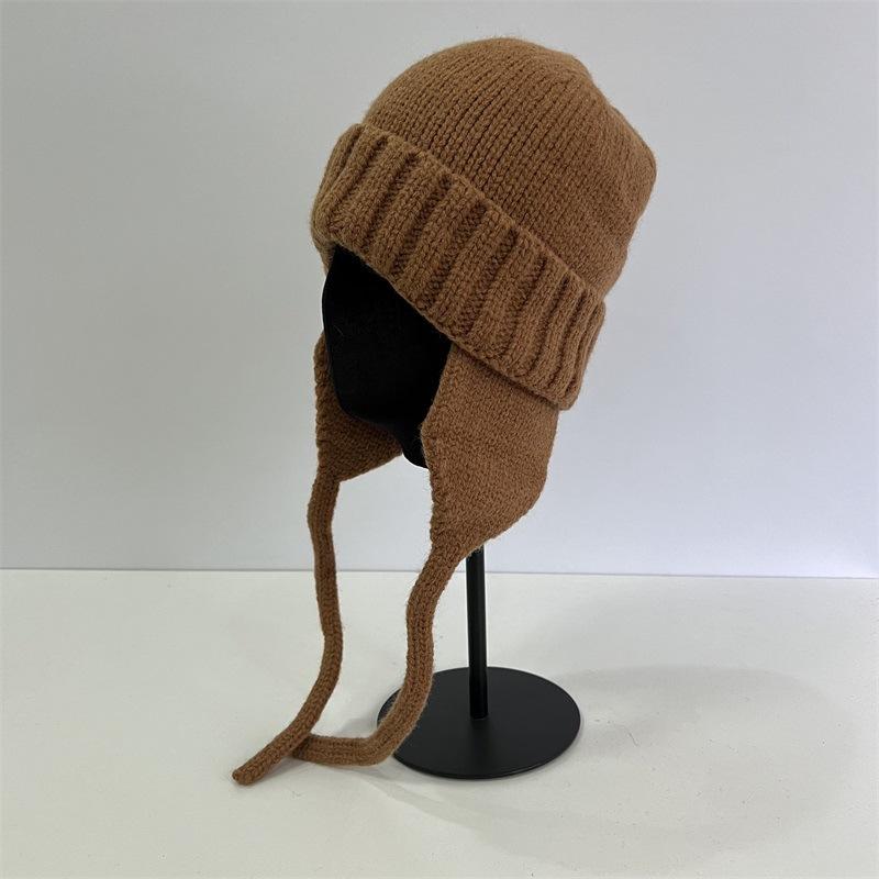 Winter Face Small Lei Feng Hat Women's Knitted Wool Hat Winter Belt Cycling Flying Hat Thermal Ear Hat